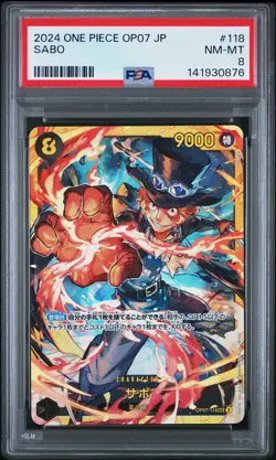 2024 ONE PIECE JAPANESE OP07-500 YEARS IN THE FUTURE #118 SABO PSA 8 - Image 1