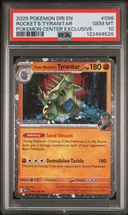 2025 Pokemon Team Rocket’s Tyranitar #096 Pokemon Center Exclusive PSA 10 - Image 1