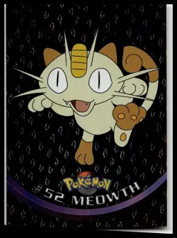 Meowth #52 Flames Black Logo Topps Holo Foil TV Animation Pokemon Card - Image 1