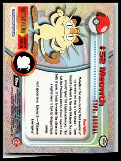 Meowth #52 Flames Black Logo Topps Holo Foil TV Animation Pokemon Card - Image 2