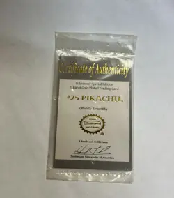 Pikachu #25 Certificate of Authenticity 23K Gold Card 1999. Pokemon Card Only -T - Image 1