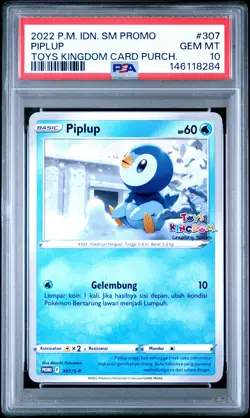 2022 POKEMON INDONESIAN S PROMO TOYS KINGDOM CARD PURCHASE #307 PIPLUP PSA 10 - Image 1