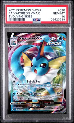 2021 POKEMON SWORD & SHIELD EVOLVING SKIES #030 FULL ART/VAPOREON VMAX PSA 10 - Image 1