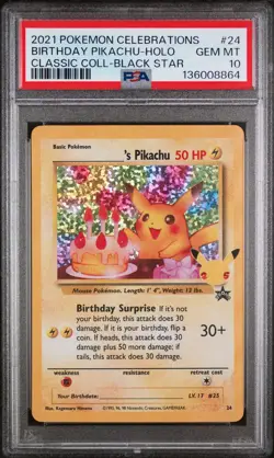 2021 POKEMON CELEBRATIONS CLASSIC COLL #24 BIRTHDAY PIKACHU-HOLO PSA 10 - Image 1