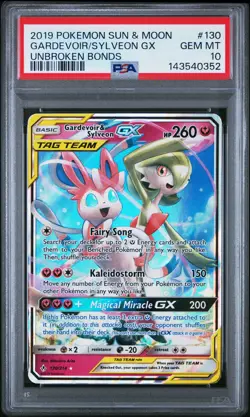 2019 POKEMON SUN & MOON UNBROKEN BONDS #130 GARDEVOIR & SYLVEON GX PSA 10 - Image 1