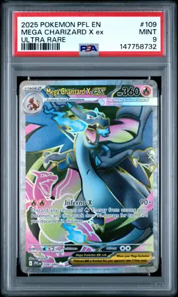 2025 POKEMON PFL EN-PHANTASMAL FLAMES ULTRA RARE #109 MEGA CHARIZARD X EX PSA 9 - Image 1