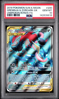 2019 POKEMON SUN & MOON UNBROKEN BONDS FULL ART/GRENINJA & ZOROARK GX PSA 10 - Image 1