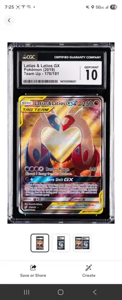 CGC 10 GEM MINT Latias & Latios GX 2019 Team Up 170/181 Ultra Rare Pokemon Card - Image 1