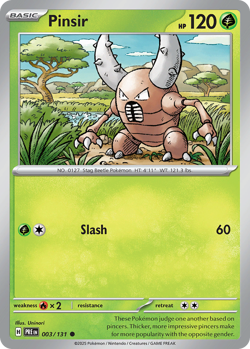 PINSIR 003/131 C PRISMATIC EVOLUTIONS POKEMON REVERSE HOLO MASTERBALL NM - Image 3