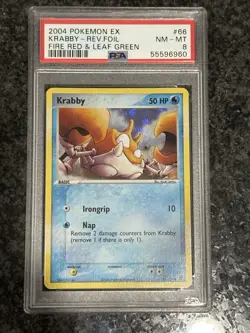 Krabby 66/112 Firered & Leafgreen Reverse Holo 2004 Pokemon Card PSA 8 NM-MT - Image 1