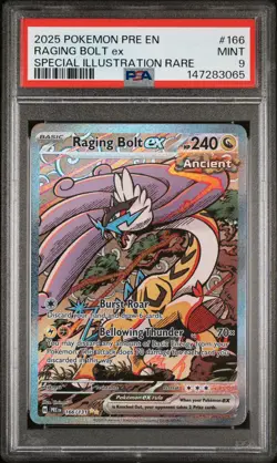 2025 POKEMON PRISMATIC EVOLUTIONS SPECIAL ILLUSTRATION RARE RAGING BOLT EX PSA 9 - Image 1