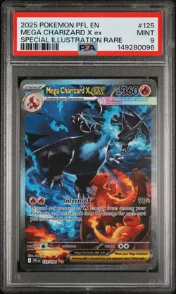 2025 POKEMON PFL SPECIAL ILLUSTRATION RARE #125 MEGA CHARIZARD X EX PSA 9 - Image 1