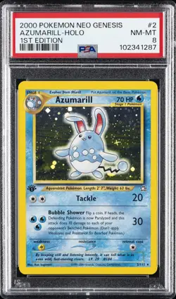 2000 POKEMON NEO GENESIS 1ST EDITION #2 AZUMARILL-HOLO PSA 8 - Image 1