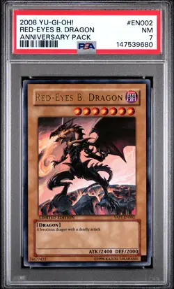 2008 YU-GI-OH! ANNIVERSARY PACK #EN002 RED-EYES B. DRAGON PSA 7 - Image 1