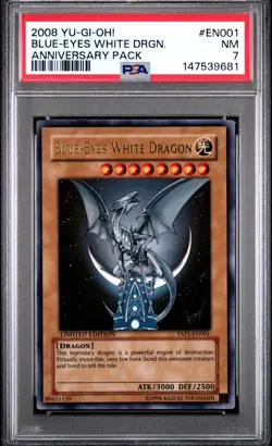 2008 YU-GI-OH! ANNIVERSARY PACK #EN001 BLUE-EYES WHITE DRAGON PSA 7 - Image 1
