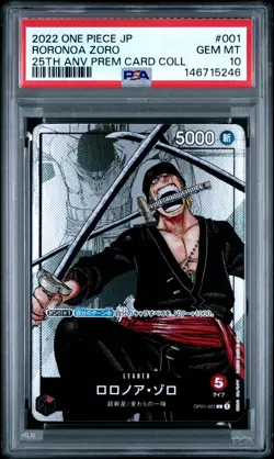 2022 ONE PIECE JPN 25TH ANNIVERSARY PREMIUM COLLECTION #001 RORONOA ZORO PSA 10 - Image 1