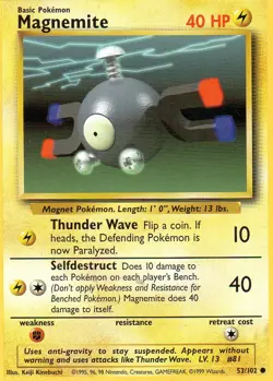 Pokemon Magnemite Card 53/102 Base Set - Image 1