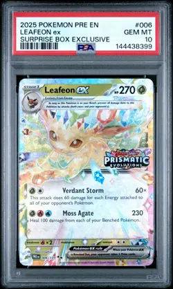 2025 POKEMON PRISMATIC EVOLUTIONS SURPRISE BOX EXCLUSIVE #006 LEAFEON EX PSA 10 - Image 1