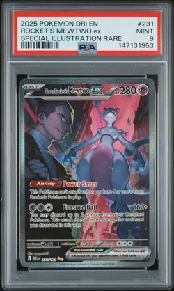 2025 POKEMON DRI SPECIAL ILLUSTRATION RARE #231 TEAM ROCKET'S MEWTWO EX PSA 9 - Image 1