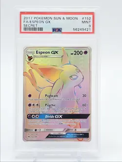 ESPEON GX 2017 POKEMON SUN & MOON SECRET RARE MINT 152/149 PSA 9 Q0465 - Image 1