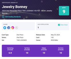 One Piece English Jewerly Bonney SR Alt Art Two Legends OP08-105 AGS 9 - Image 3