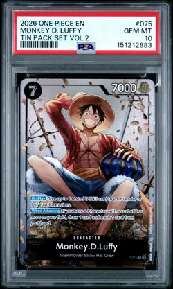 2026 ONE PIECE PROMOS TIN PACK SET VOL.2 #075 MONKEY D. LUFFY PSA 10 - Image 1
