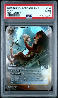 2025 DISNEY LORCANA EN 9-FABLED ENCHANTED #239 SCAR - FINALLY KING PSA 9 - Image 1