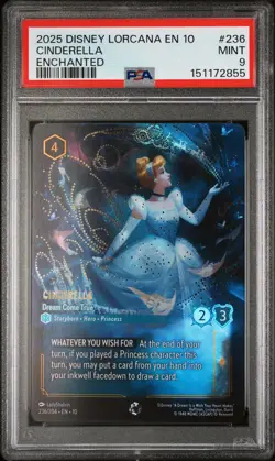 2025 DISNEY LORCANA EN 10-WHISPERS IN THE WELL ENCHANTED #236 CINDERELLA PSA 9 - Image 1