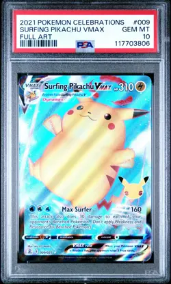 PSA 10 Surfing Pikachu VMAX Holo 009/025 Celebrations Full Art Pokemon Card GEM - Image 1