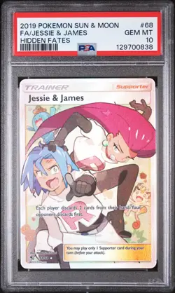 PSA 10 Jessie & James 68/68 Hidden Fates 2019 Full Art Holo Pokemon Card TCG - Image 1