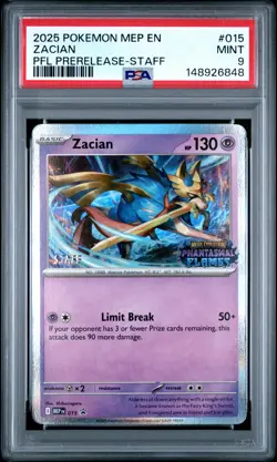 2025 POKEMON MEP PROMO PHANTASMAL FLAMES PRERELEASE-STAFF #015 ZACIAN PSA 9 - Image 1