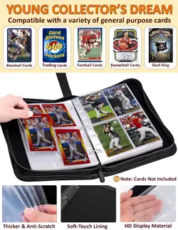 Baseball Card Binder 440 Pockets, 55 Sleeves Small Baseball Binder 3 Ring Zip... - Image 4