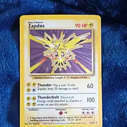 Pokemon Zapdos #016/102 HP90 Base Set Holo Rare English 1999 Basic Card - Image 1