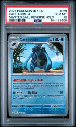 2025 POKEMON BLK EN-BLACK BOLT MASTER BALL REVERSE HOLO #023 CARRACOSTA PSA 10 - Image 1