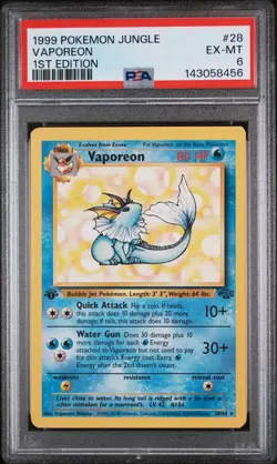 1999 POKEMON JUNGLE 1ST EDITION #28 VAPOREON PSA 6 - Image 1