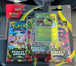 Pokemon Mega Evolution Perfect Order 3-Pack Blister (Chikorita Promo) - Image 1