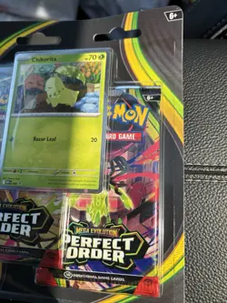 Pokemon Mega Evolution Perfect Order 3-Pack Blister (Chikorita Promo) - Image 2