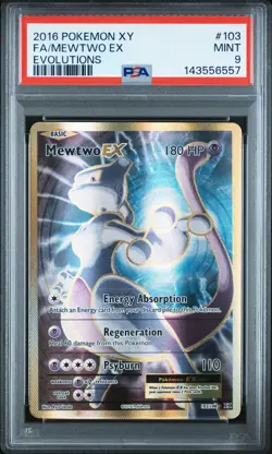 2016 POKEMON XY EVOLUTIONS #103 FULL ART/MEWTWO EX PSA 9 - Image 1