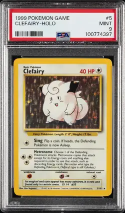 1999 POKEMON BASE SET UNLIMITED #5 CLEFAIRY-HOLO PSA 9 - Image 1