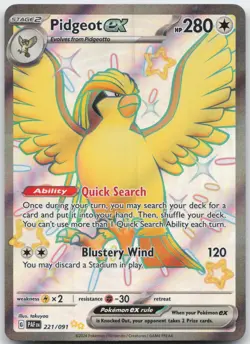 PIDGEOT EX 221/091 SHINY ULTRA RARE PALDEAN FATES POKEMON HOLO NM - Image 1