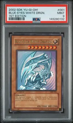 2002 YU-GI-OH! STARTER DECK: KAIBA 1ST ED #001 BLUE-EYES WHITE DRAGON PSA 9 - Image 1