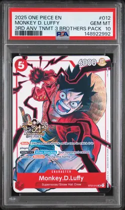2025 ONE PIECE 3RD ANNIV TOURNAMENT 3 BROTHERS PACK #012 MONKEY D. LUFFY PSA 10 - Image 1