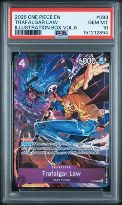 2026 ONE PIECE PROMOS ILLUSTRATION BOX VOL.6 #093 TRAFALGAR LAW PSA 10 - Image 1