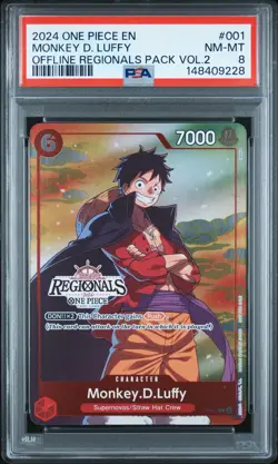 2024 ONE PIECE OFFLINE REGIONALS PACK 2024 VOL.2 #001 MONKEY D. LUFFY PSA 8 - Image 1