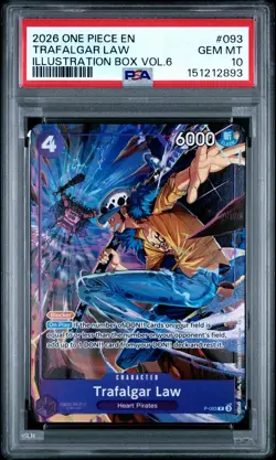 2026 ONE PIECE PROMOS ILLUSTRATION BOX VOL.6 #093 TRAFALGAR LAW PSA 10 - Image 1