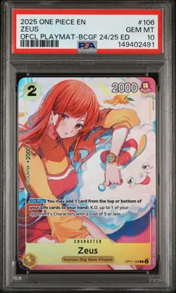 2025 ONE PIECE PROMOS OFFICIAL PLAYMAT-BANDAI #106 ZEUS PSA 10 - Image 1
