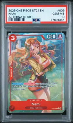 2025 ONE PIECE STARTER DECK ST21-EX GEAR 5 ALTERNATE ART #009 NAMI PSA 10 - Image 1