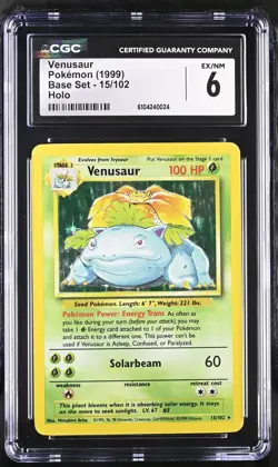 PSA CGC 6 Venusaur 15/102 1999 Base Set Holo Rare Pokemon Card - Image 1