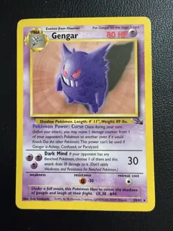 Gengar 20/62 Fossil Set 1999 Vintage Pokemon Card WOTC Unlimited Rare NM/LP - Image 1