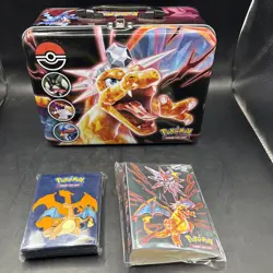 POKEMON Scarlet Violet Collectors Tin Charizard Lunch Box Empty (plus Extras) - Image 1